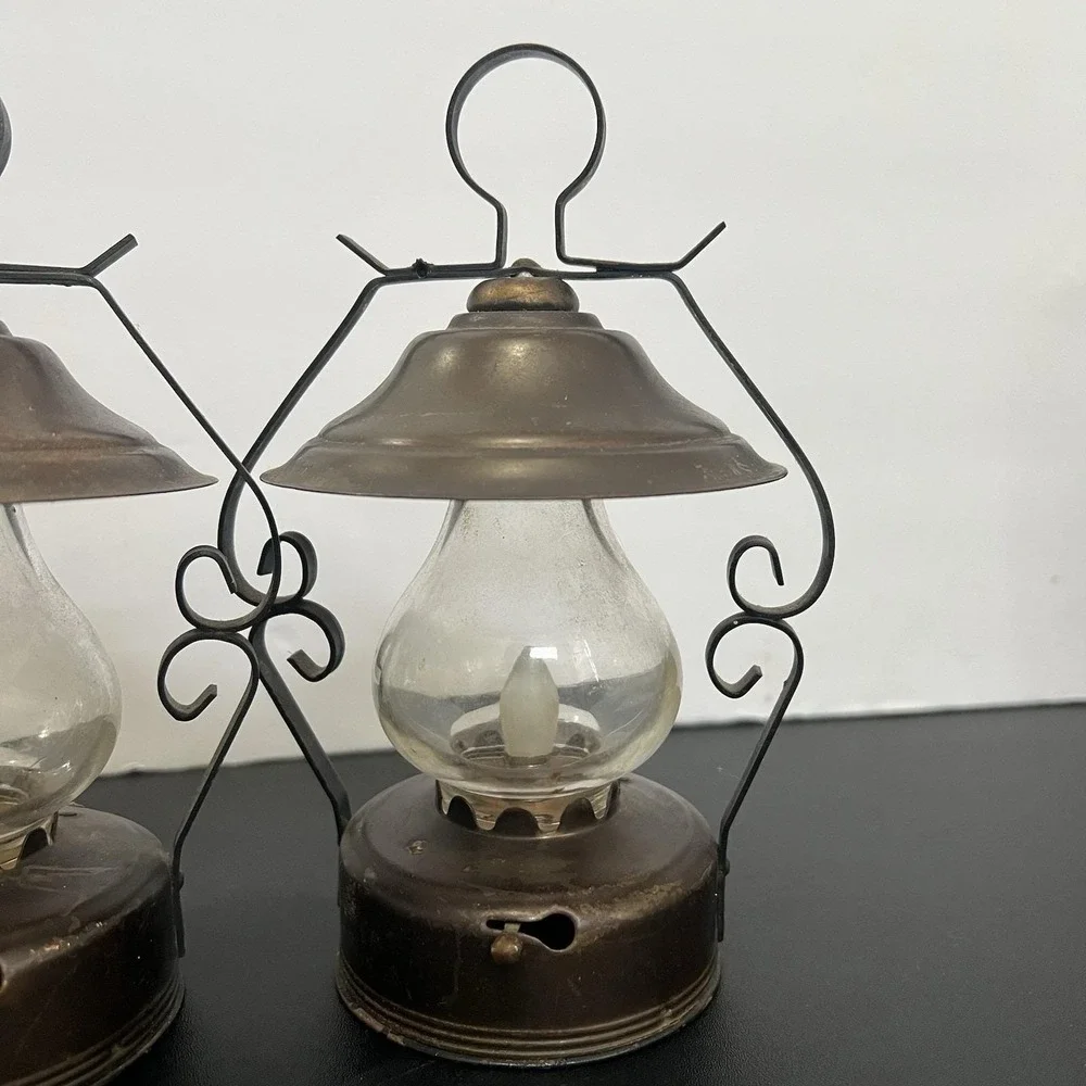 Vintage Set of 2 Miniature‎ Battery Operated Lanterns Made in Japan Bronze Metal